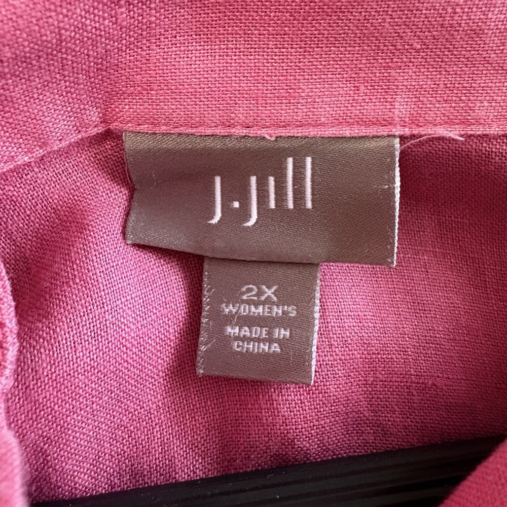 J Jill Love Linen Shirt Womens 2X Watermelon Pink Button Front Tunic Top Coastal - Picture 10 of 14